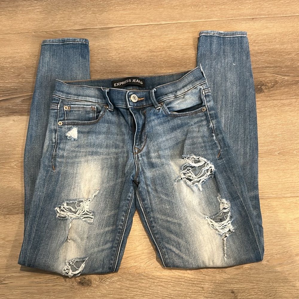 Express Ripped Skinny Jeans “Leggings” Mid Rise sz 4R